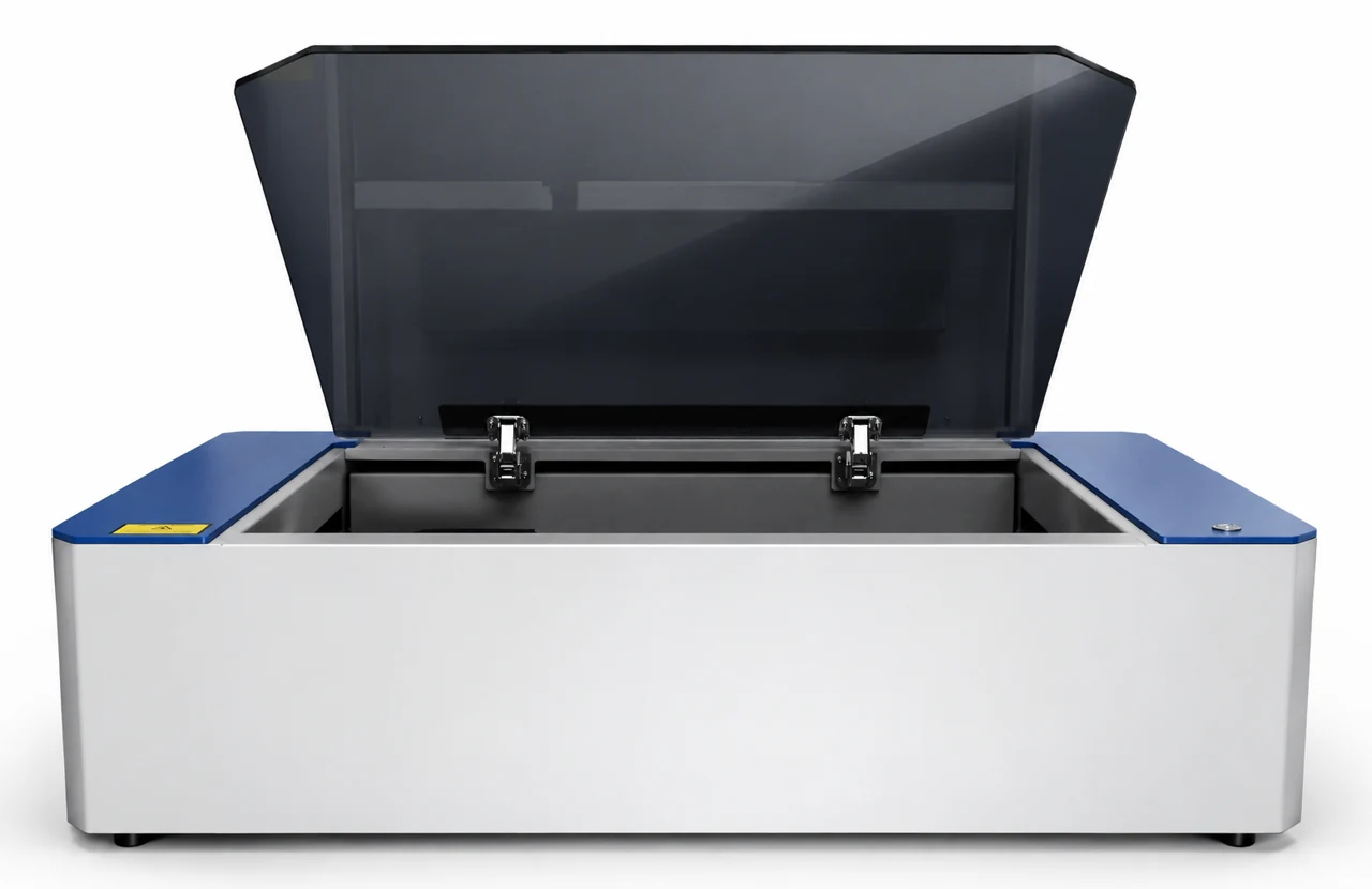Atom laser cutting system with its lid open